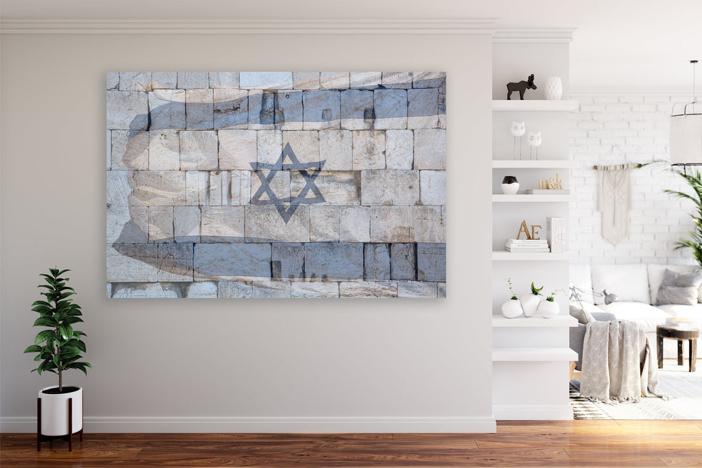 Kotel Western Wall and Holy Land Israeli Blue & White Flag