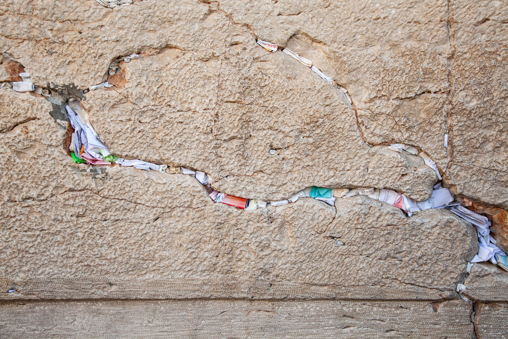 Jerusalem Kotel Western Wall Stone with Colored Prayer Notes in the Slot - Jewish Wall Art