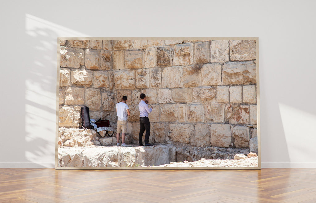 Violinists playing to the Walls of the Jerusalem Old City - Jewish Wall Art Print - Orthodox Violinists Men - Jerusalem Stones Photography