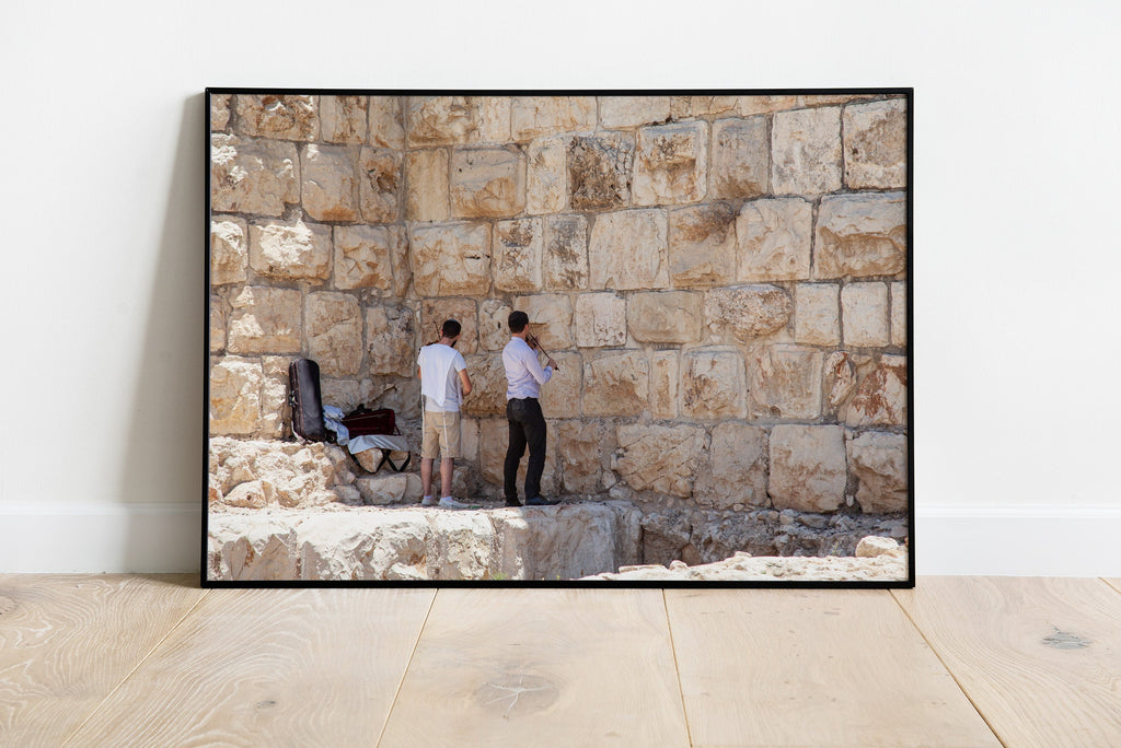 Violinists playing to the Walls of the Jerusalem Old City - Jewish Wall Art Print - Orthodox Violinists Men - Jerusalem Stones Photography