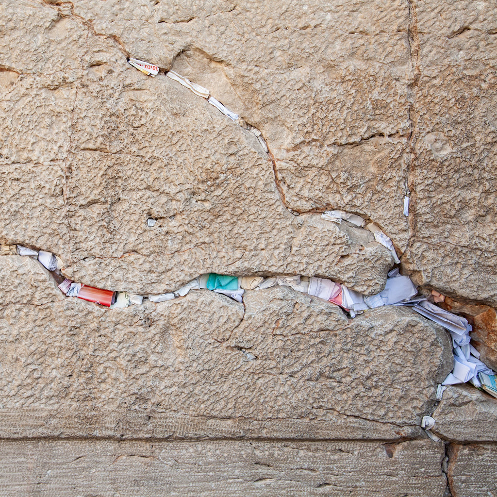 Jerusalem Kotel Western Wall Stone with Colored Prayer Notes in the Slot - Jewish Wall Art