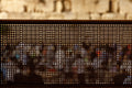 Jewish Israeli Kotel Western — Fence with Prayers by night at the Kosel Praying Selichot — Abstract Jerusalem Wailing Wall Stones