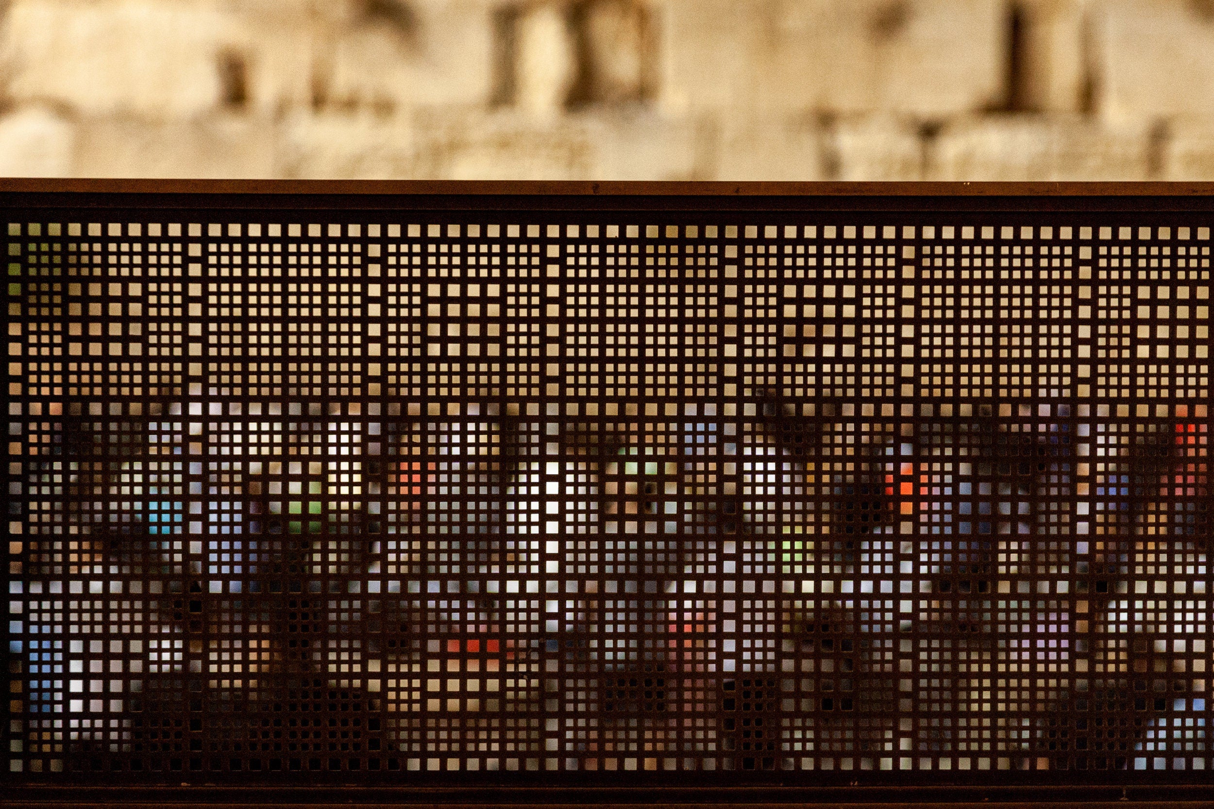 Jewish Israeli Kotel Western — Fence with Prayers by night at the Kosel Praying Selichot — Abstract Jerusalem Wailing Wall Stones