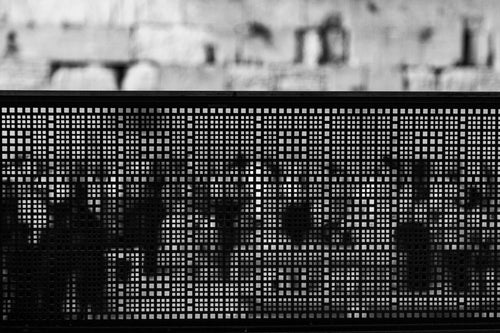 Abstract Black and White Jewish Kotel — Blurry Prayers at the Western Wall by night, Kosel Selichot — Jerusalem Wailing Wall Stones