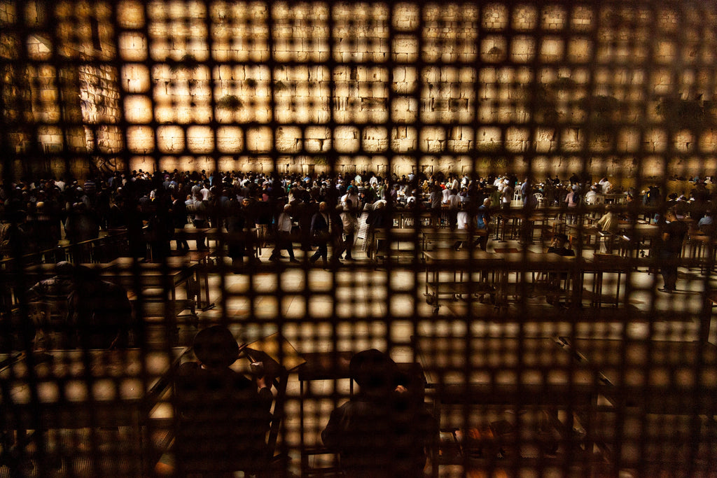 Jewish Prayers Kotel — Orthodox People Praying at the Western Wall by night — Kosel Selichot — Jerusalem Wailing Wall Stones
