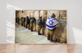 IDF Tsahal Soldiers Praying at the Kotel Western Wall with Israeli Blue & White Flag