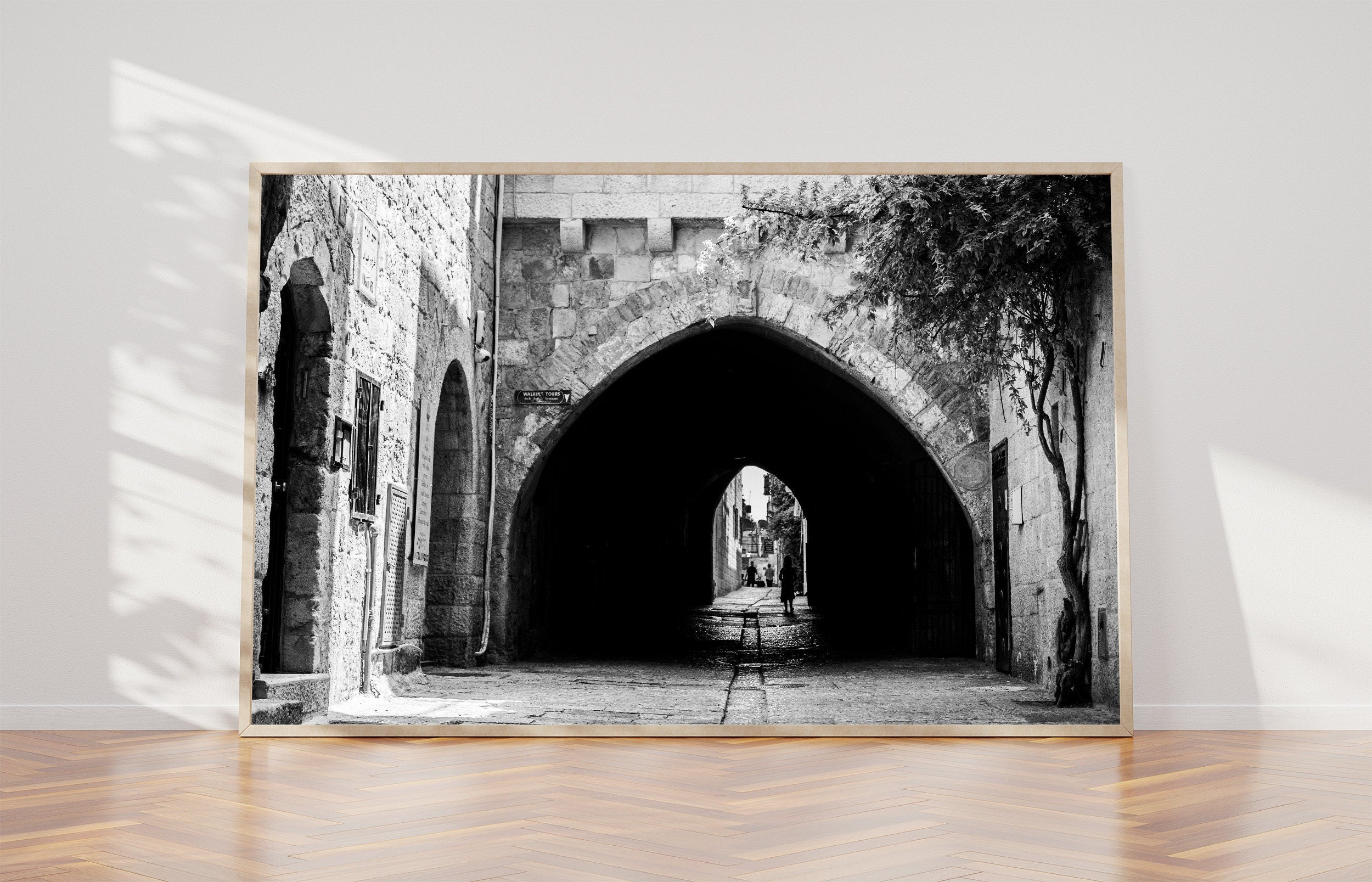 Black and White Jerusalem Old City Jewish Quarter Pedestrian Street