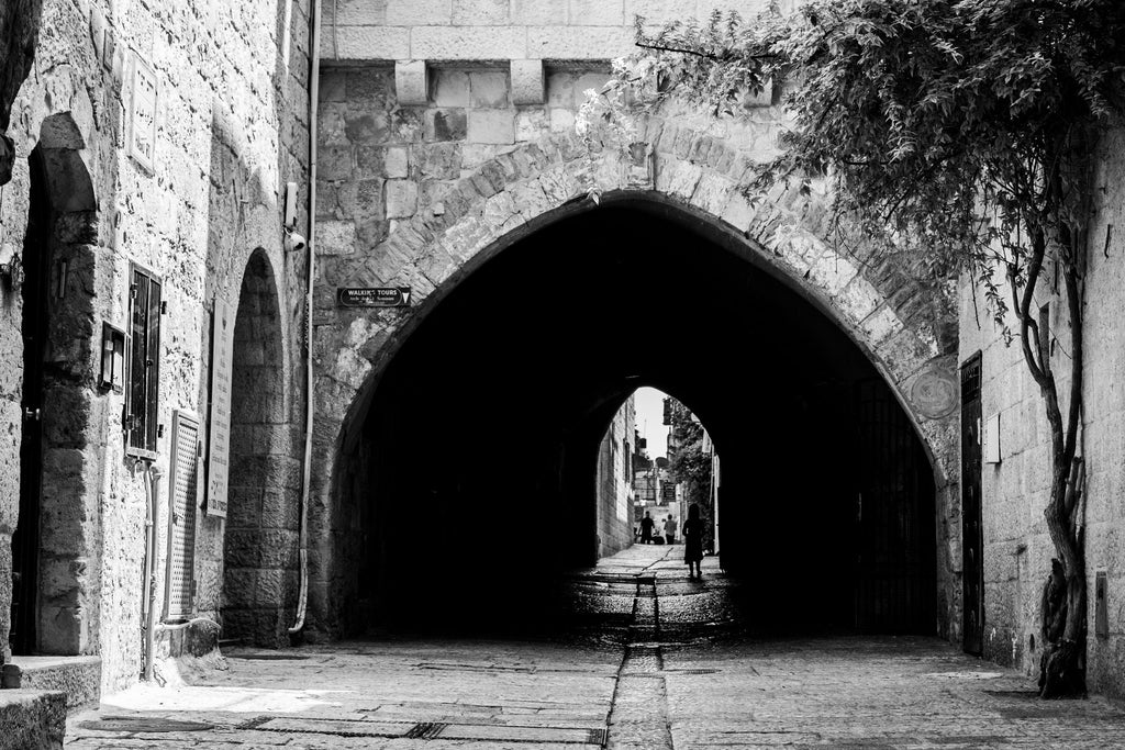 Black and White Jerusalem Old City Jewish Quarter Pedestrian Street
