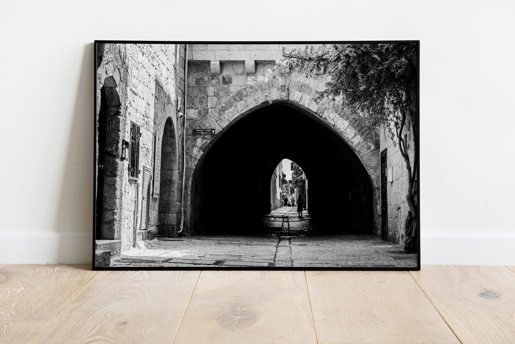 Black and White Jerusalem Old City Jewish Quarter Pedestrian Street