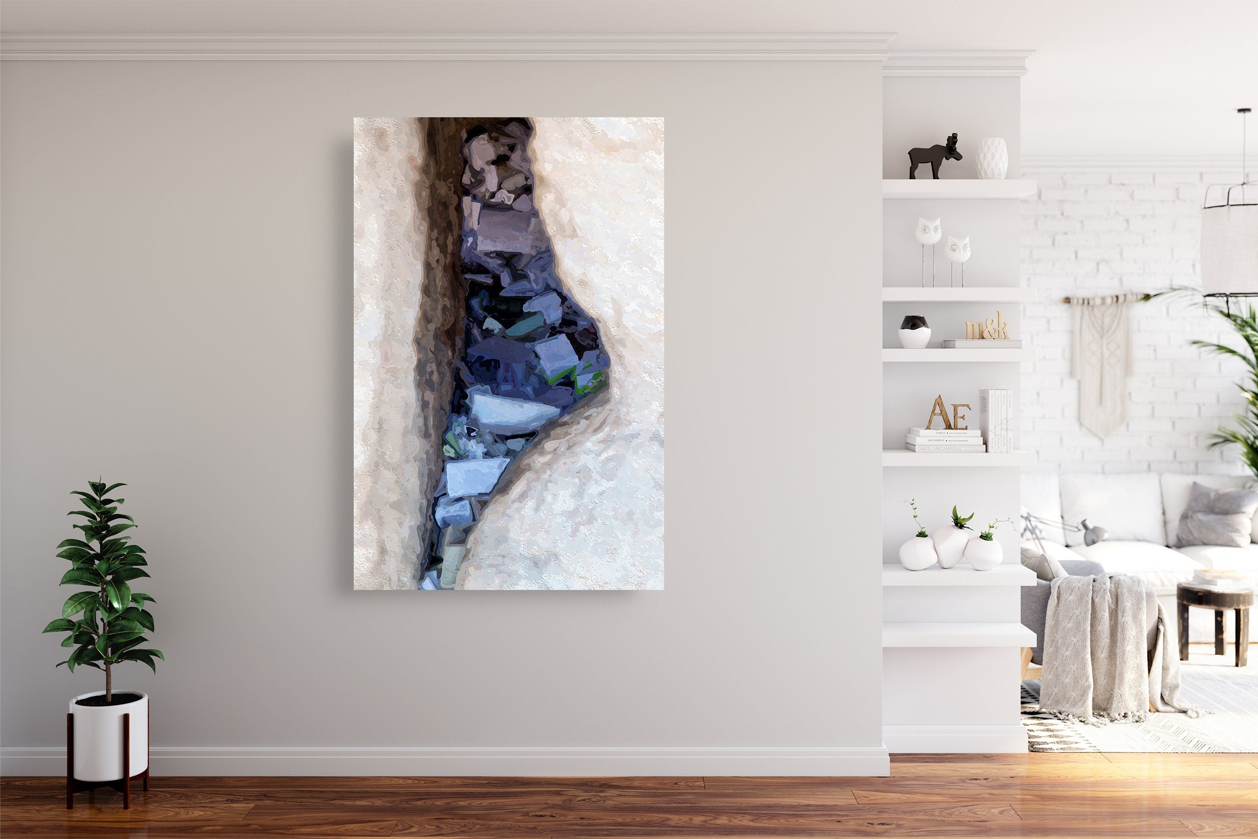 Jerusalem Kotel Western Wall Painting Print: Prayer Paper Notes in a Stone Gap