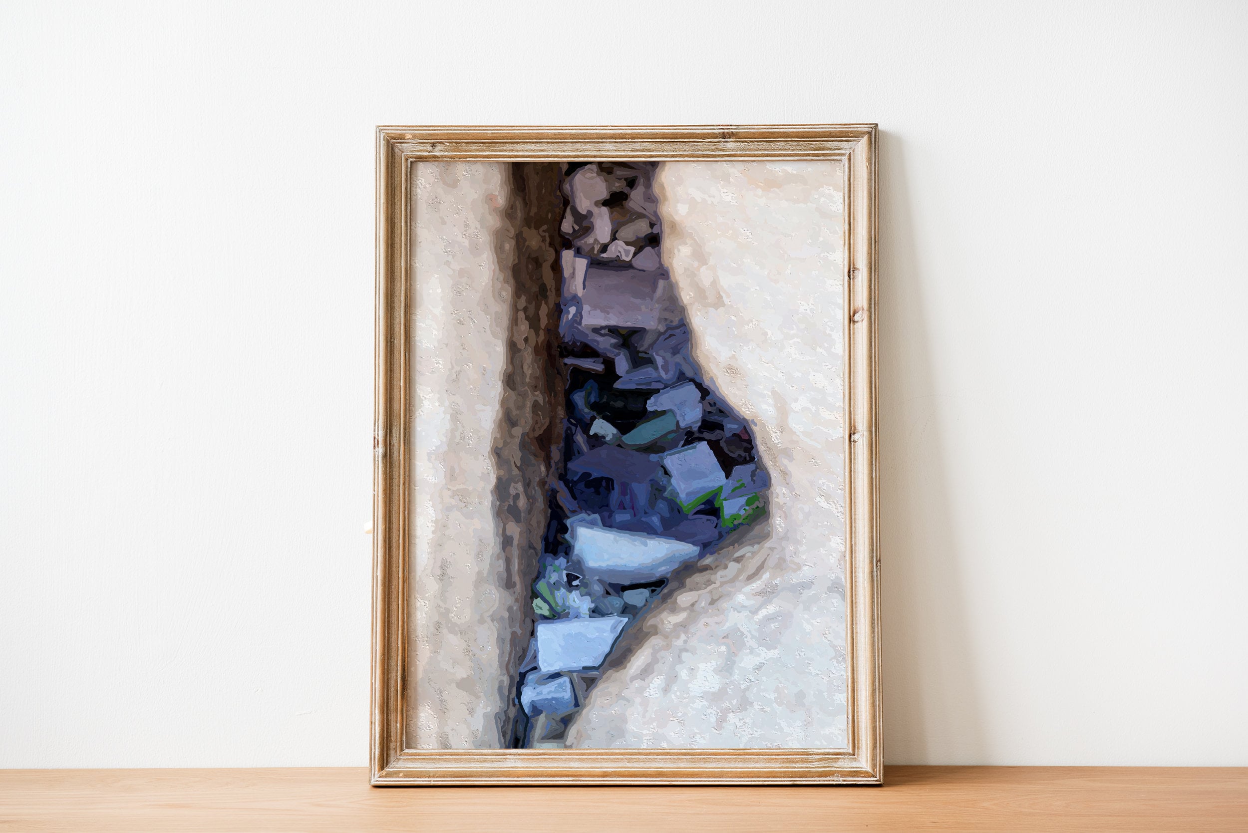 Jerusalem Kotel Western Wall Painting Print: Prayer Paper Notes in a Stone Gap