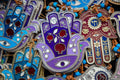 Purple Blue Red Hamsa Hands Vintage Photography with Hai and Pomegranate