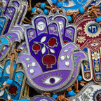 Purple Blue Red Hamsa Hands Vintage Photography with Hai and Pomegranate