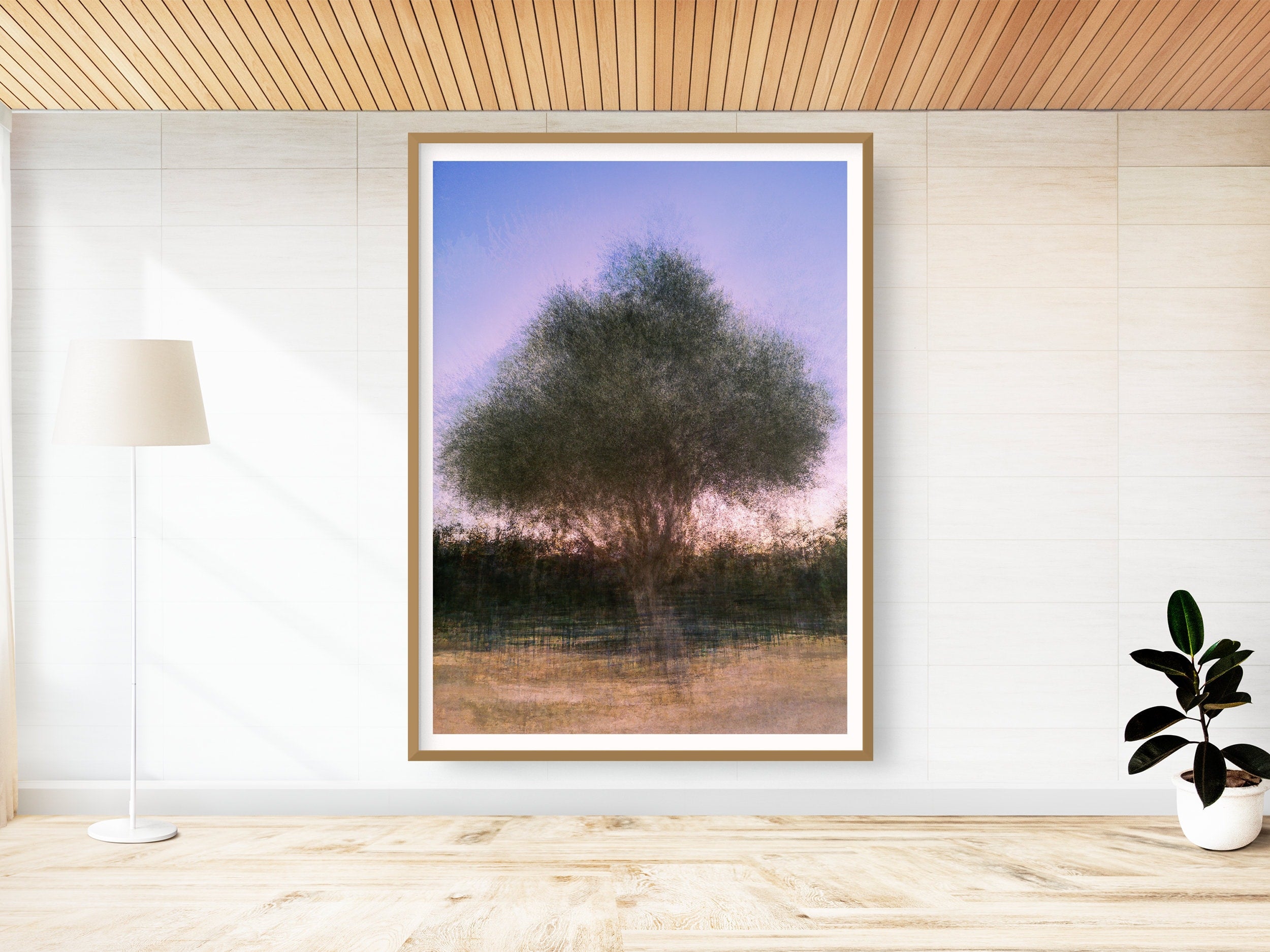 Israeli Olive Tree at Pink Sunset Impressionist Painting