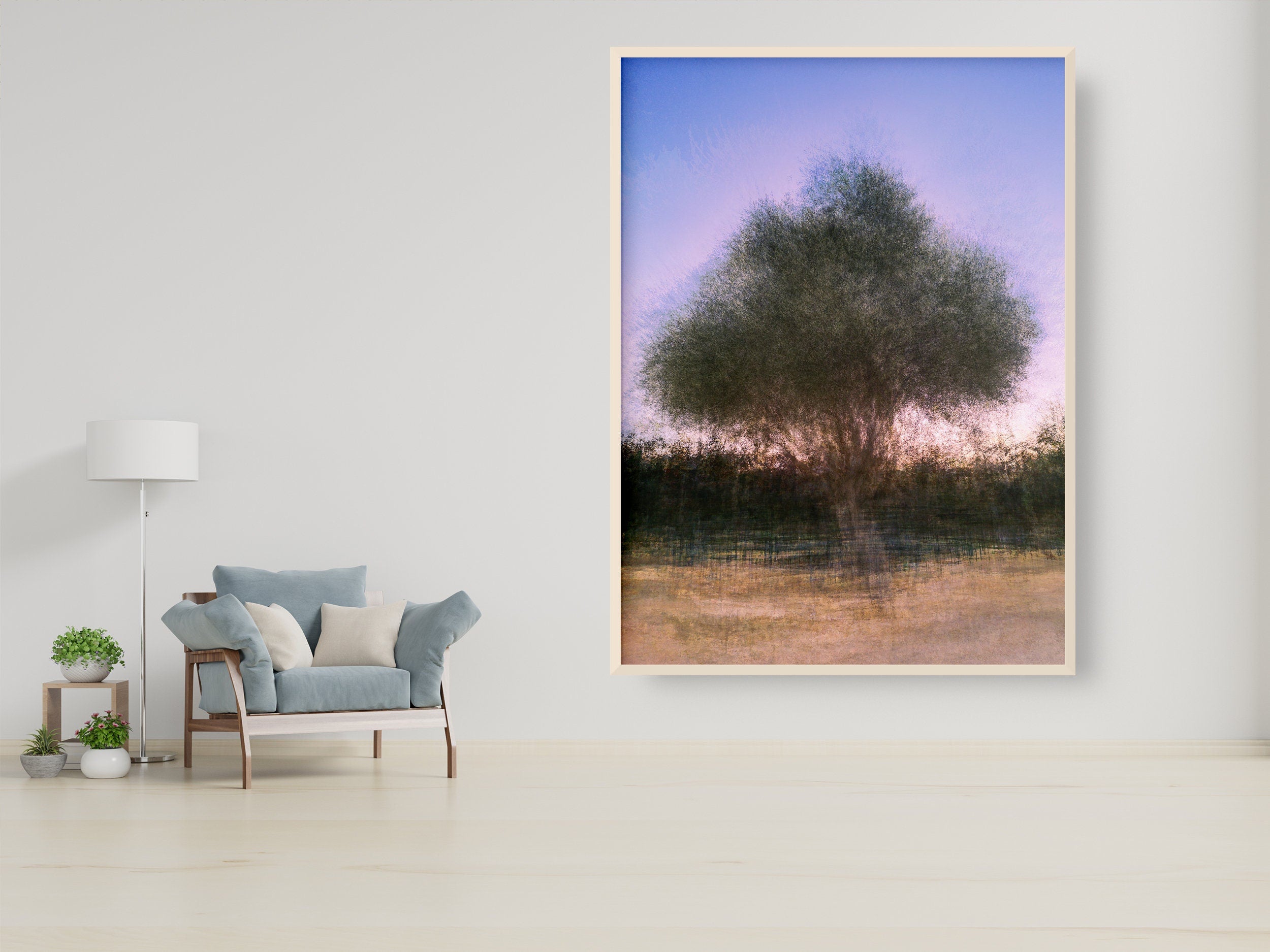 Israeli Olive Tree at Pink Sunset Impressionist Painting