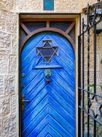 Jerusalem Wooden Blue Door with Jewish Magen David Window