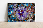 Purple Blue Red Hamsa Hands Vintage Photography with Hai and Pomegranate
