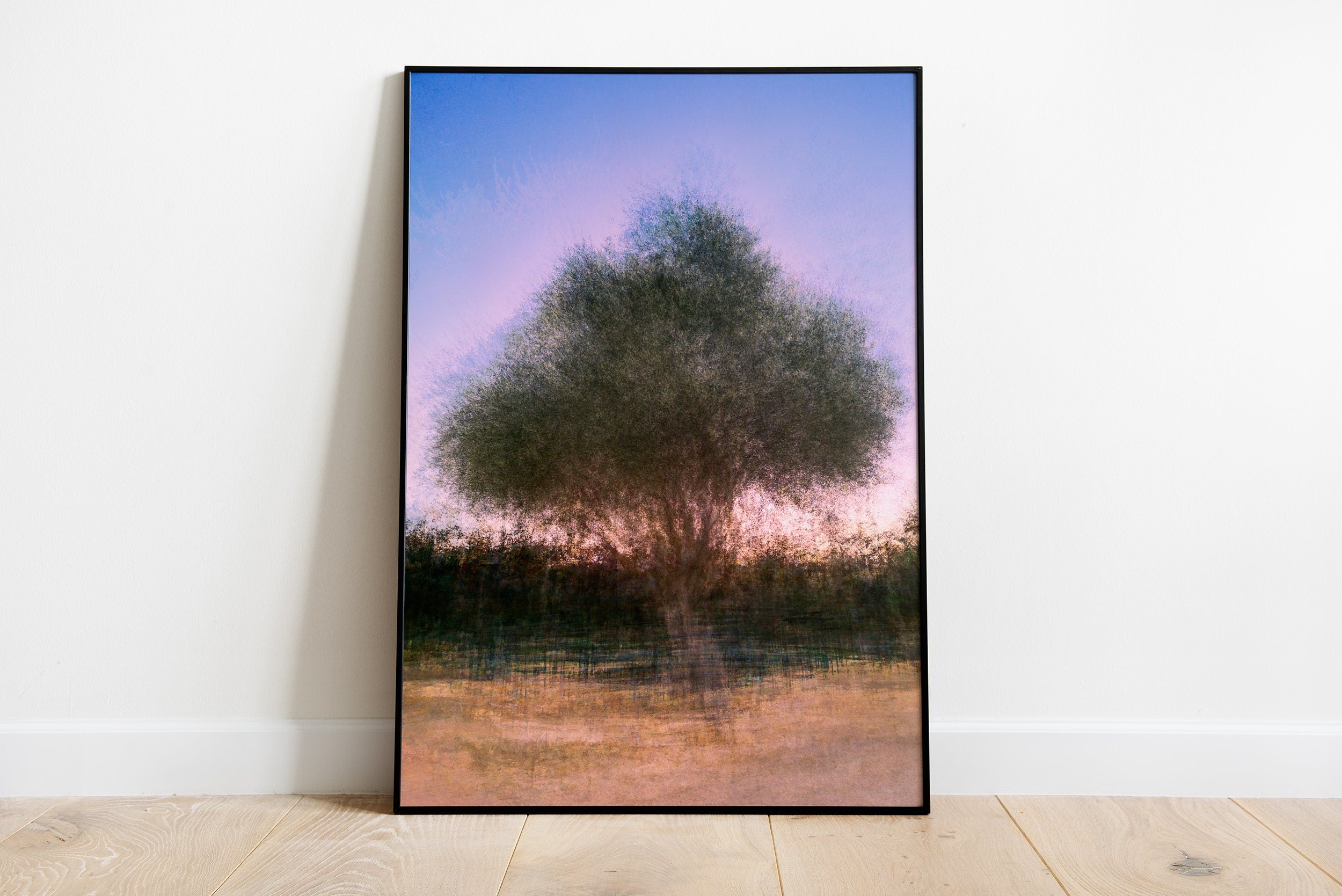 Israeli Olive Tree at Pink Sunset Impressionist Painting