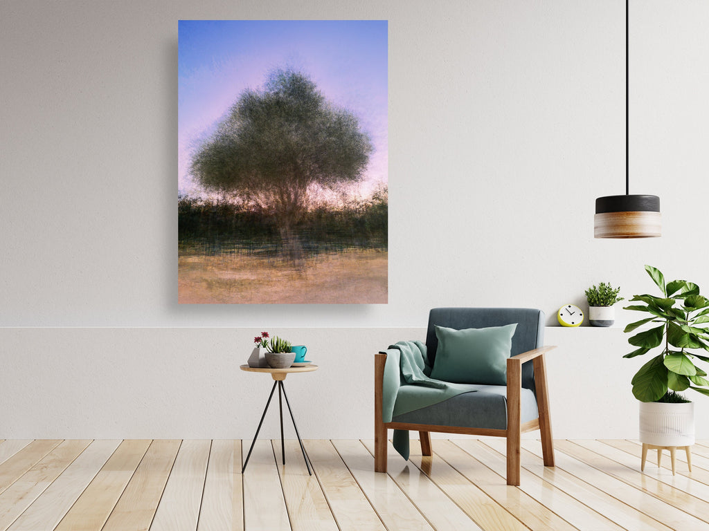 Israeli Olive Tree at Pink Sunset Impressionist Painting
