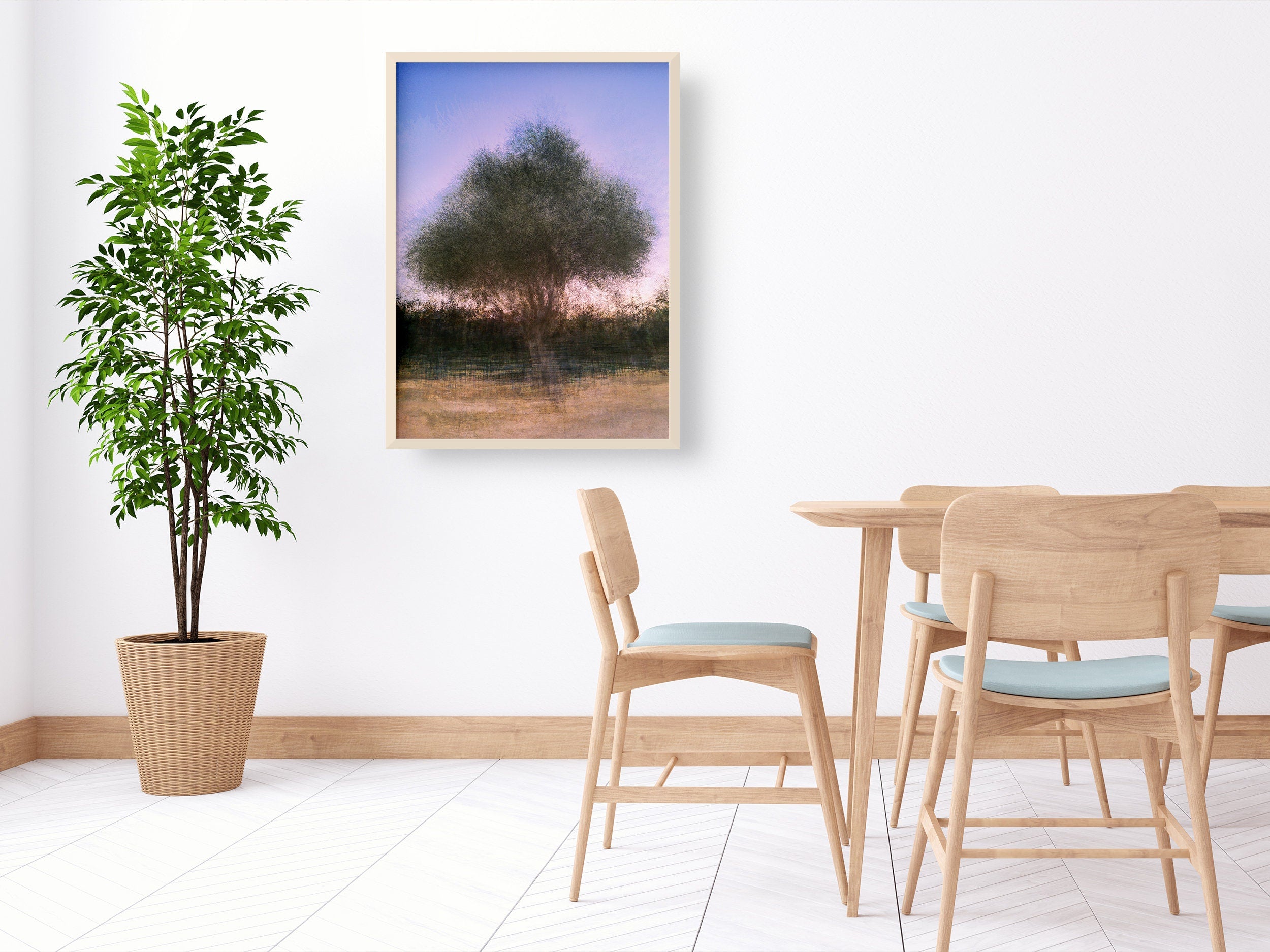 Israeli Olive Tree at Pink Sunset Impressionist Painting