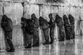 Jewish IDF Tsahal Soldiers Group Praying at the Kotel Western Wall — Black and White