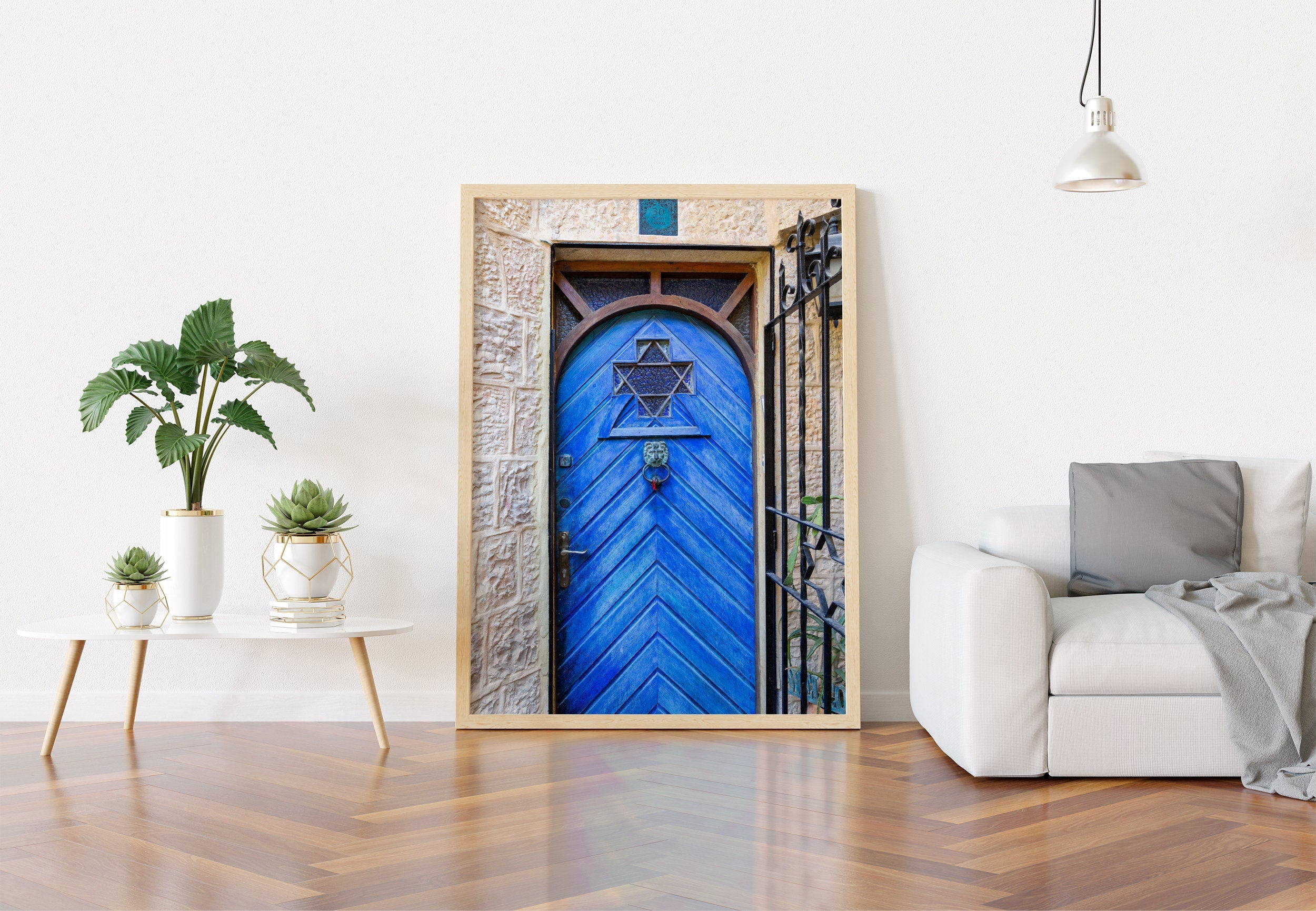 Jerusalem Wooden Blue Door with Jewish Magen David Window