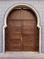 Jerusalem Old Carved Wooden Door with Moroccan Andalusian Decorative Mosaic — Worldwide North Africa Jewish Heritage Center Entrance