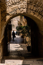 Jerusalem Old City Pedestrian Street with Jewish Orthodox walking to the Kotel Western Wall