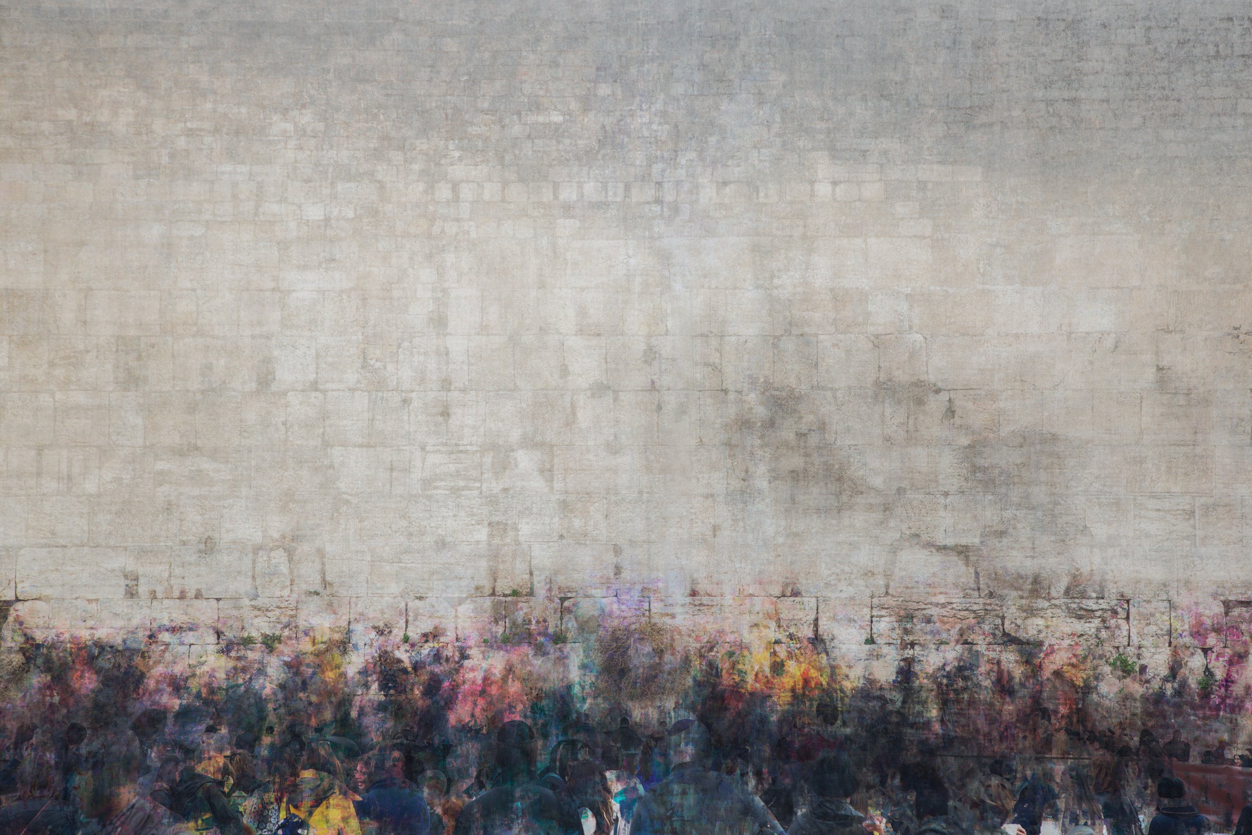 Jewish Kotel Wall Art Painting — Crowd of People Praying at the Western Wall (Kosel)