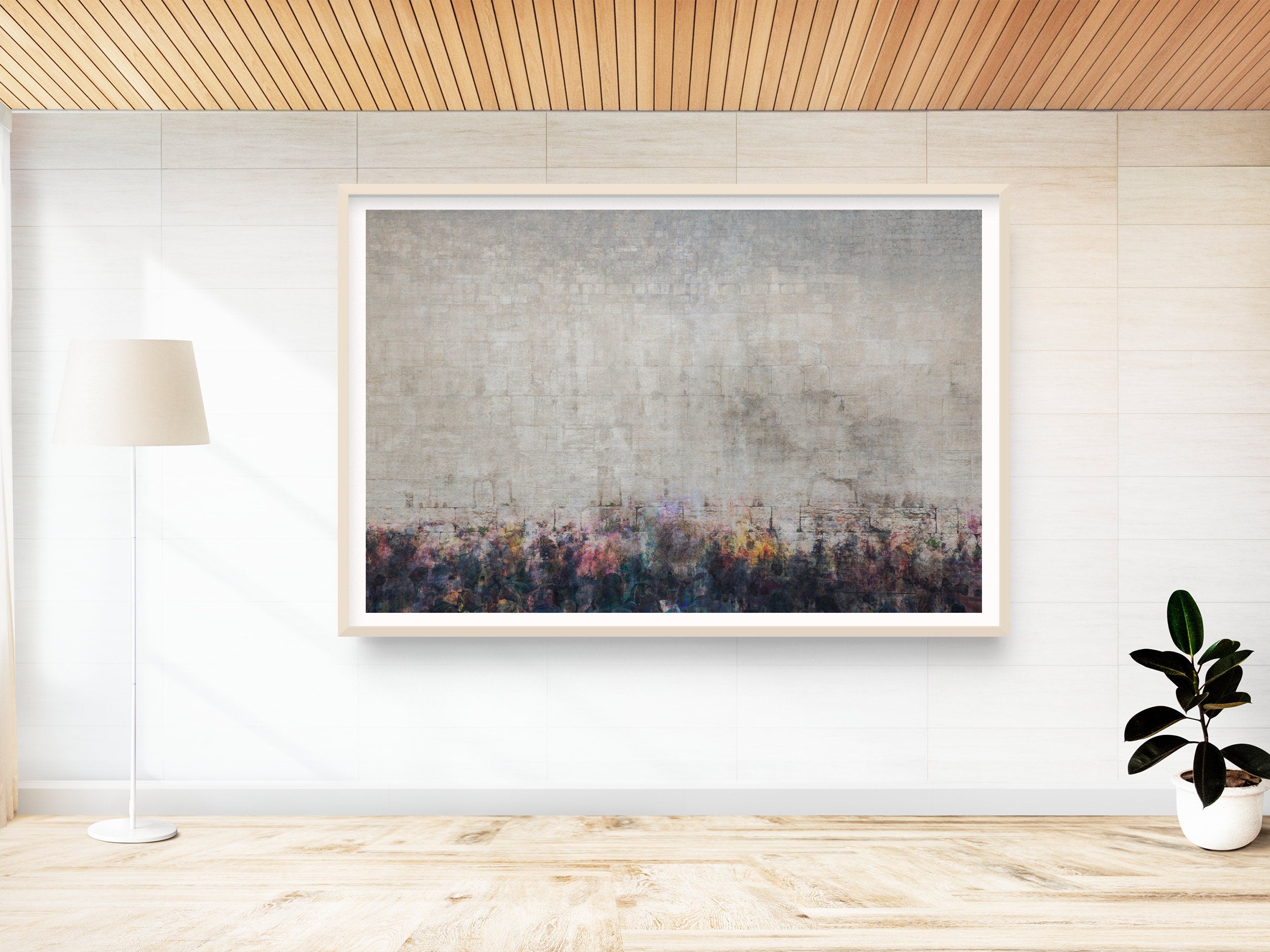 Jewish Kotel Wall Art Painting — Crowd of People Praying at the Western Wall (Kosel)