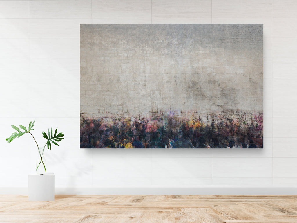 Jewish Kotel Wall Art Painting — Crowd of People Praying at the Western Wall (Kosel)