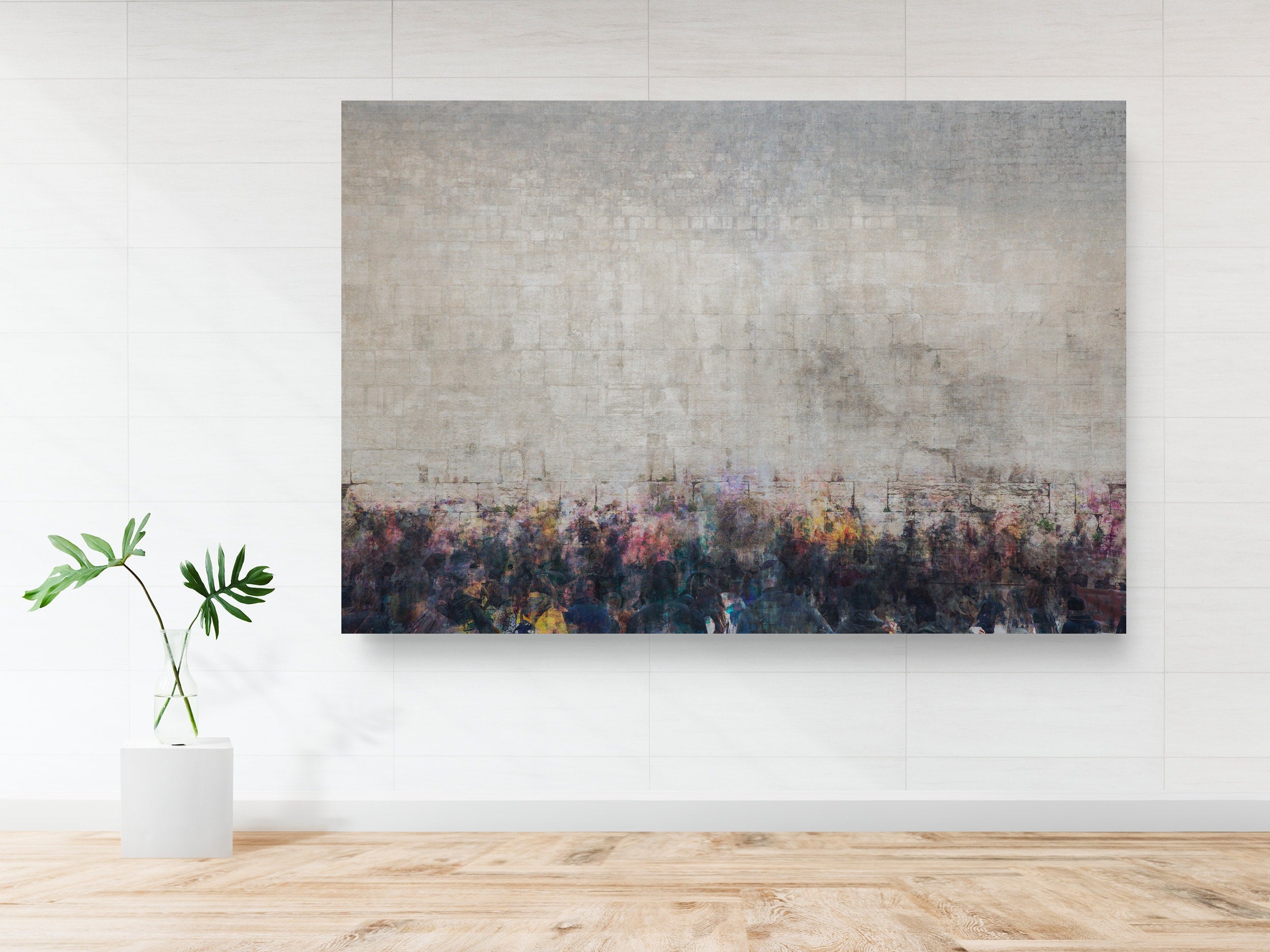 Jewish Kotel Wall Art Painting — Crowd of People Praying at the Western Wall (Kosel)