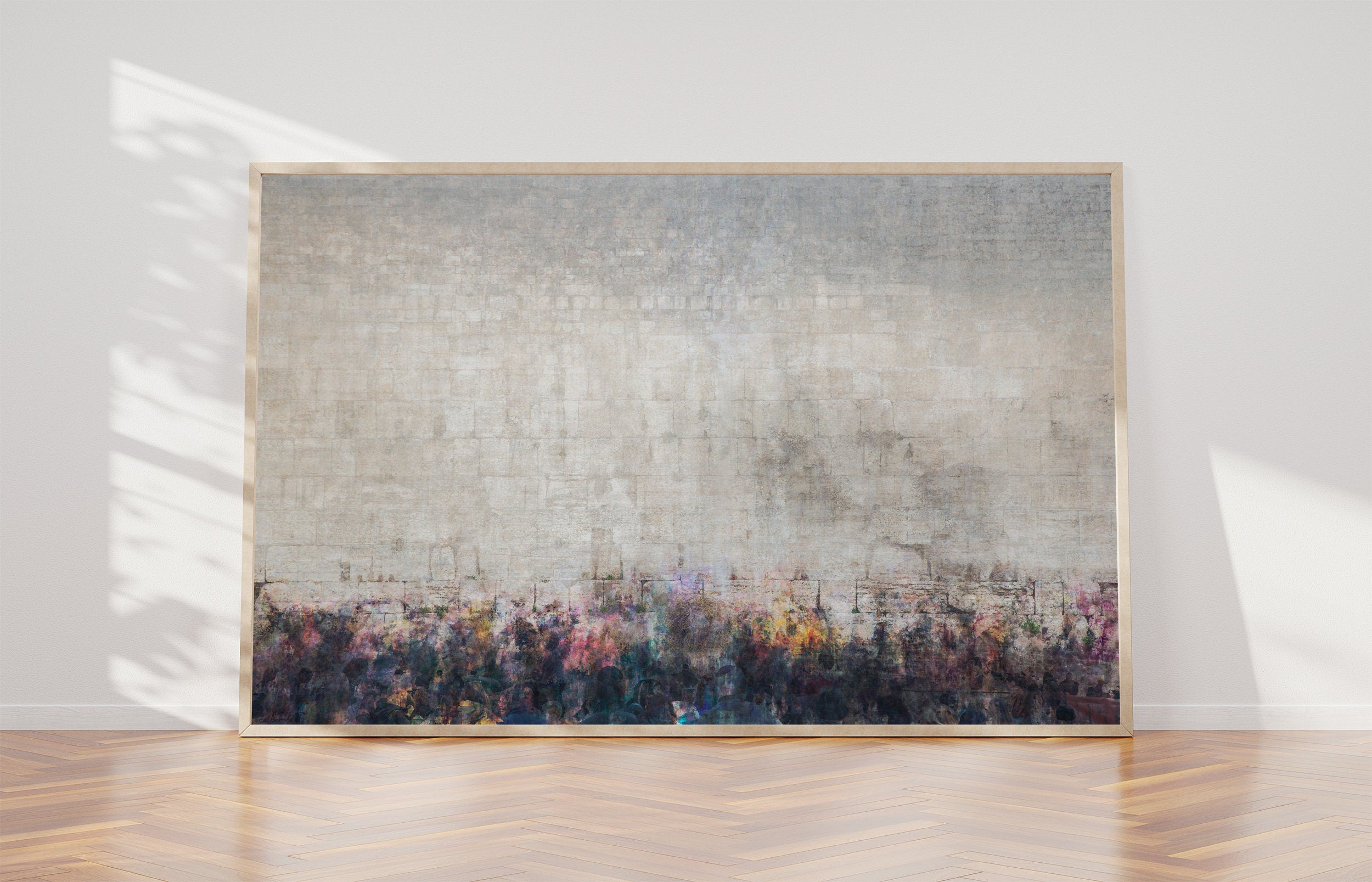 Jewish Kotel Wall Art Painting — Crowd of People Praying at the Western Wall (Kosel)