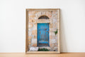 Jerusalem Turquoise Wooden Door with Stones and Red Hand — Travel Vintage Blue Door
