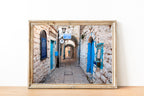 Safed Tzfat Old City Pedestrian Street with Blue Doors Jerusalem Stones — Photography