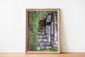 Jerusalem Wooden Door with Green Leaves and Stone Staircase