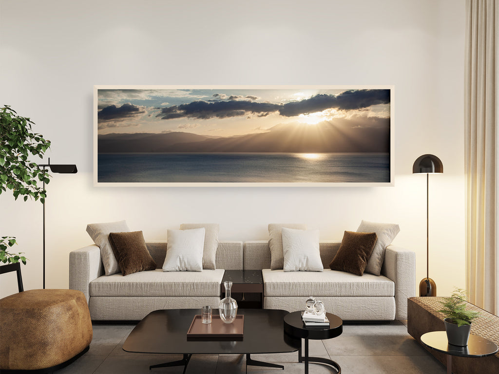 Panoramic Israeli Dead Sea Sunrise Seascape with Mountains