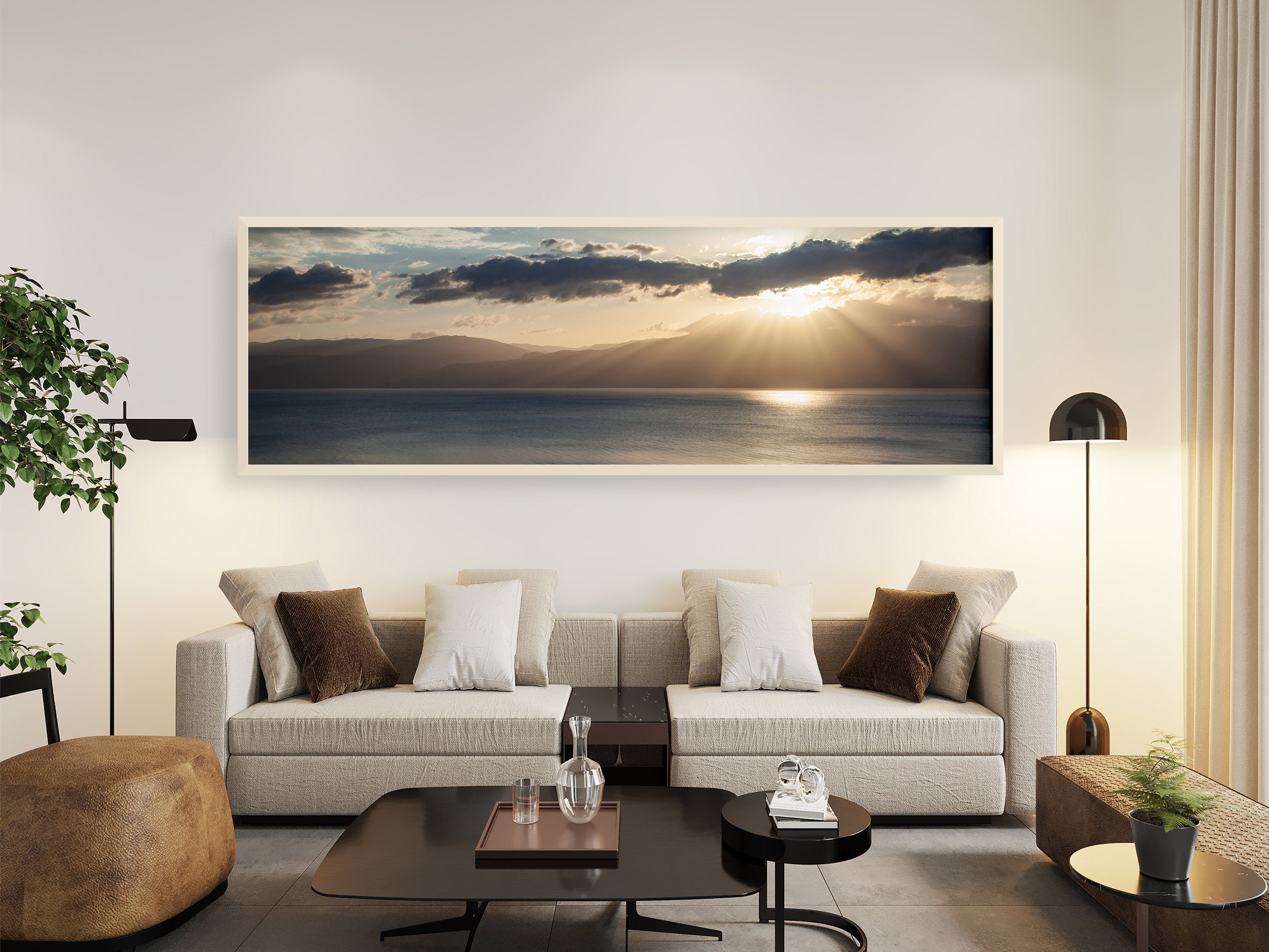 Panoramic Israeli Dead Sea Sunrise Seascape with Mountains