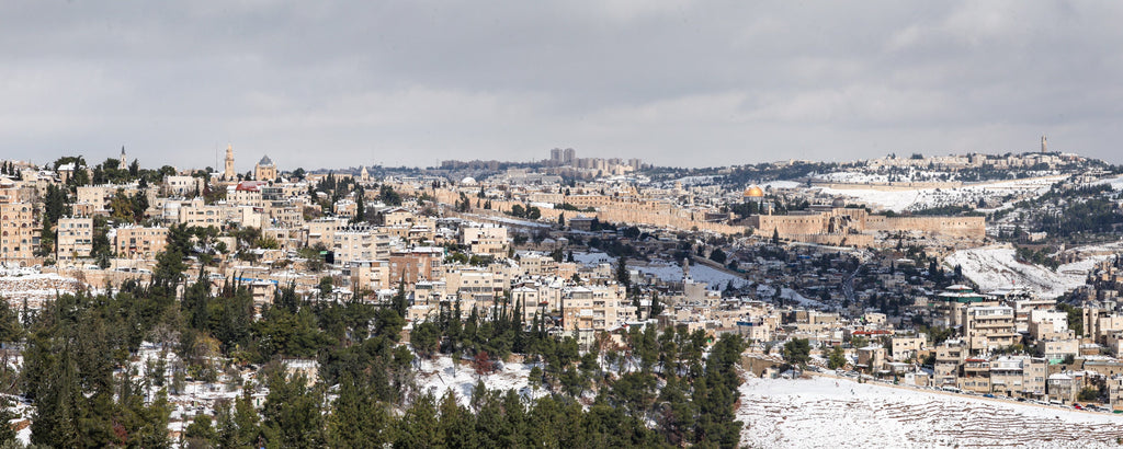 Panoramic Jerusalem Temple Mount Old City Snowy Landscape — Photography
