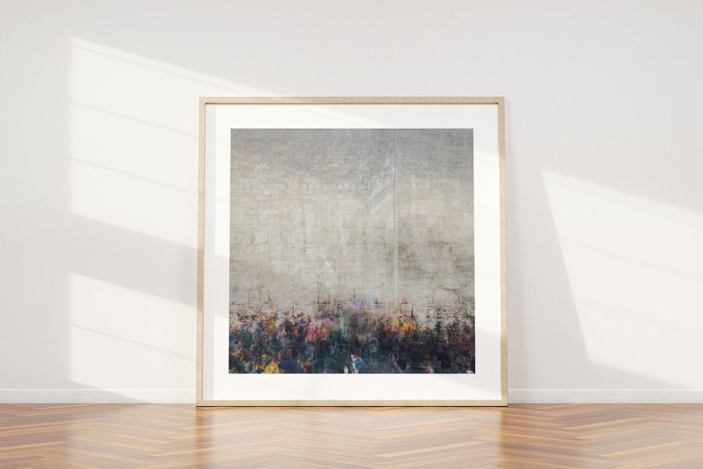 Kotel Western Wall and Israeli Flag Painting — Many Jewish People Praying at the Western Wall