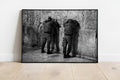 Two Jewish IDF Tsahal Soldiers Praying at the Kotel Western Wall — Black and White Photography