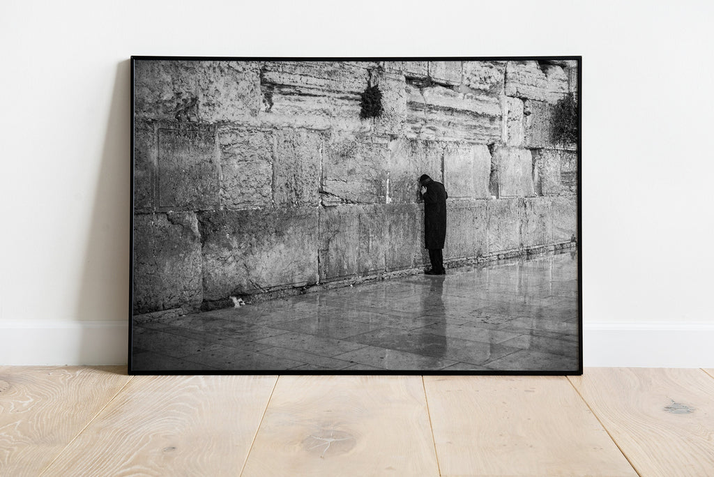 Kotel Prayer Print: Black and White Western Wall Photography
