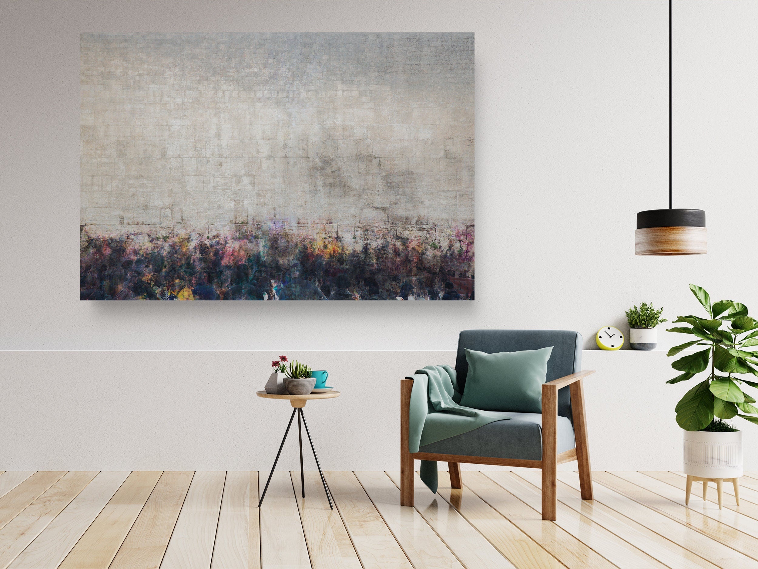 Jewish Kotel Wall Art Painting — Crowd of People Praying at the Western Wall (Kosel)
