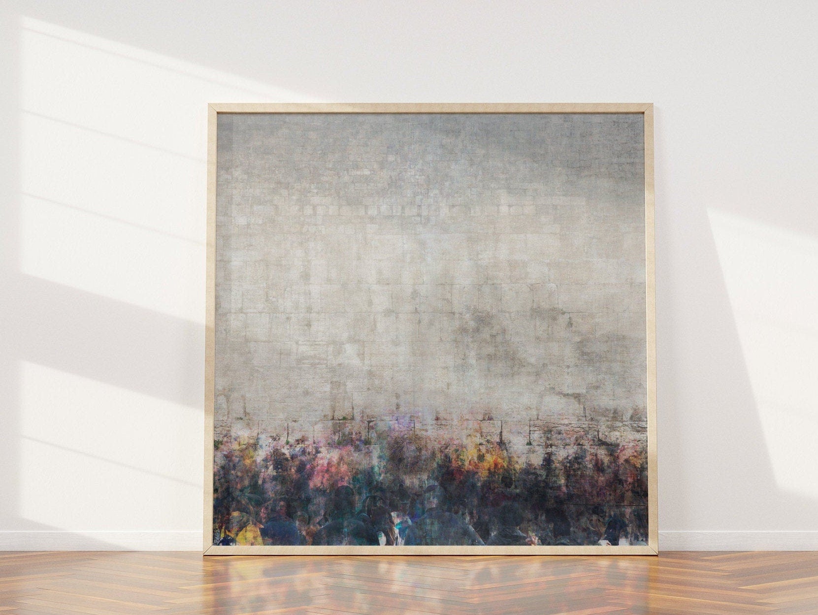 Jewish Kotel Wall Art Painting — Crowd of People Praying at the Western Wall (Kosel)