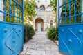 Blue Doors Entrance with Ivy and Jerusalem Typical House — Bakaa Neighborhood