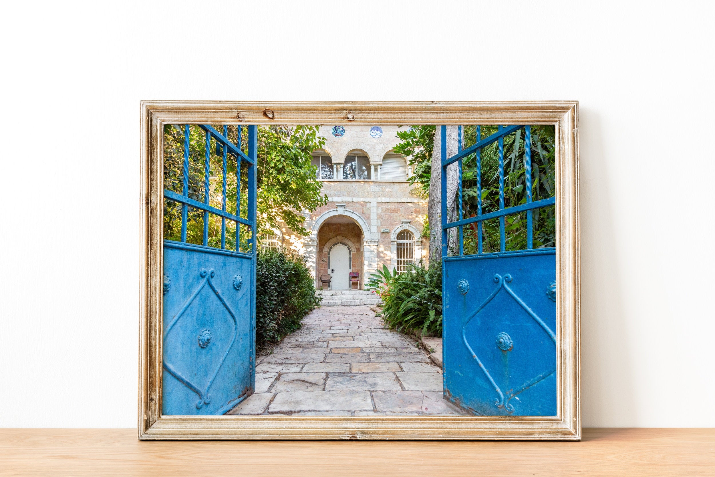 Blue Doors Entrance with Ivy and Jerusalem Typical House — Bakaa Neighborhood