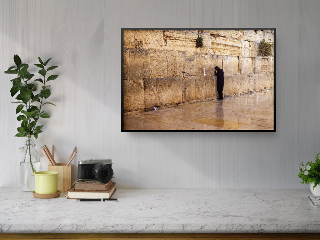 Jewish Orthodox Prayer Alone at the Kotel at Night and during the Rain — Western Wall Photography
