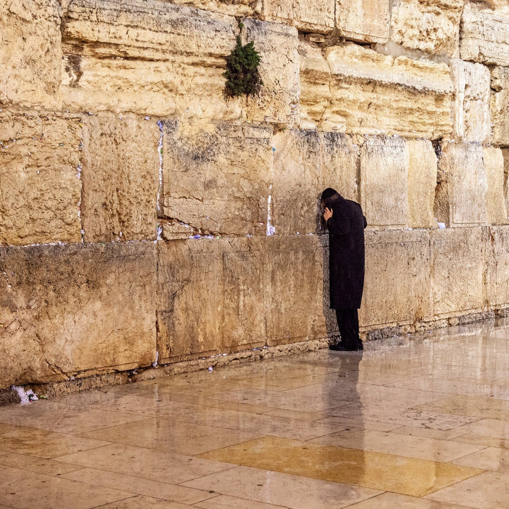 Jewish Orthodox Prayer Alone at the Kotel at Night and during the Rain — Western Wall Photography
