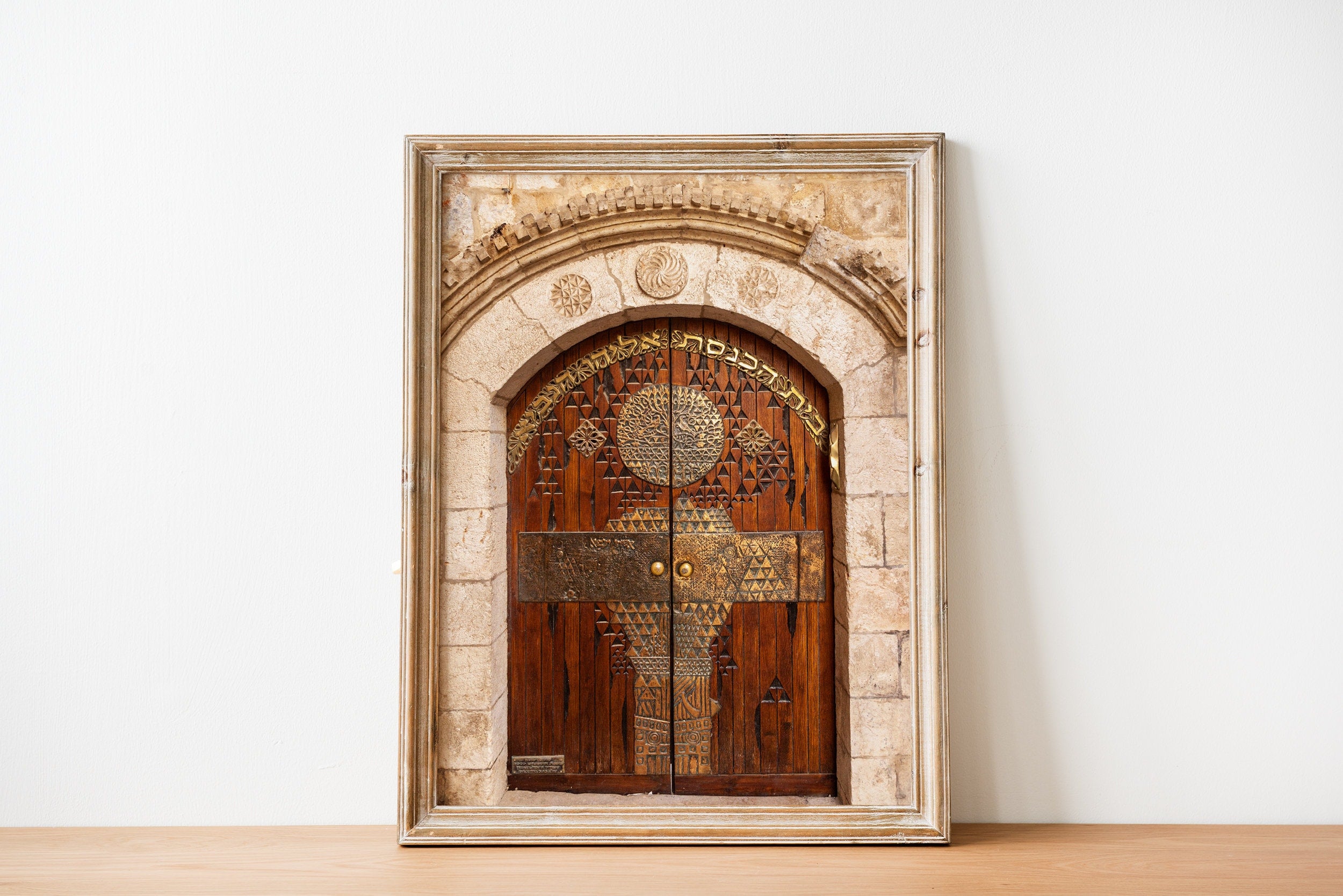 Jerusalem Old City Golden Wooden Door Photography — Elyahu Hanavi Sephardic Synagogue Entrance