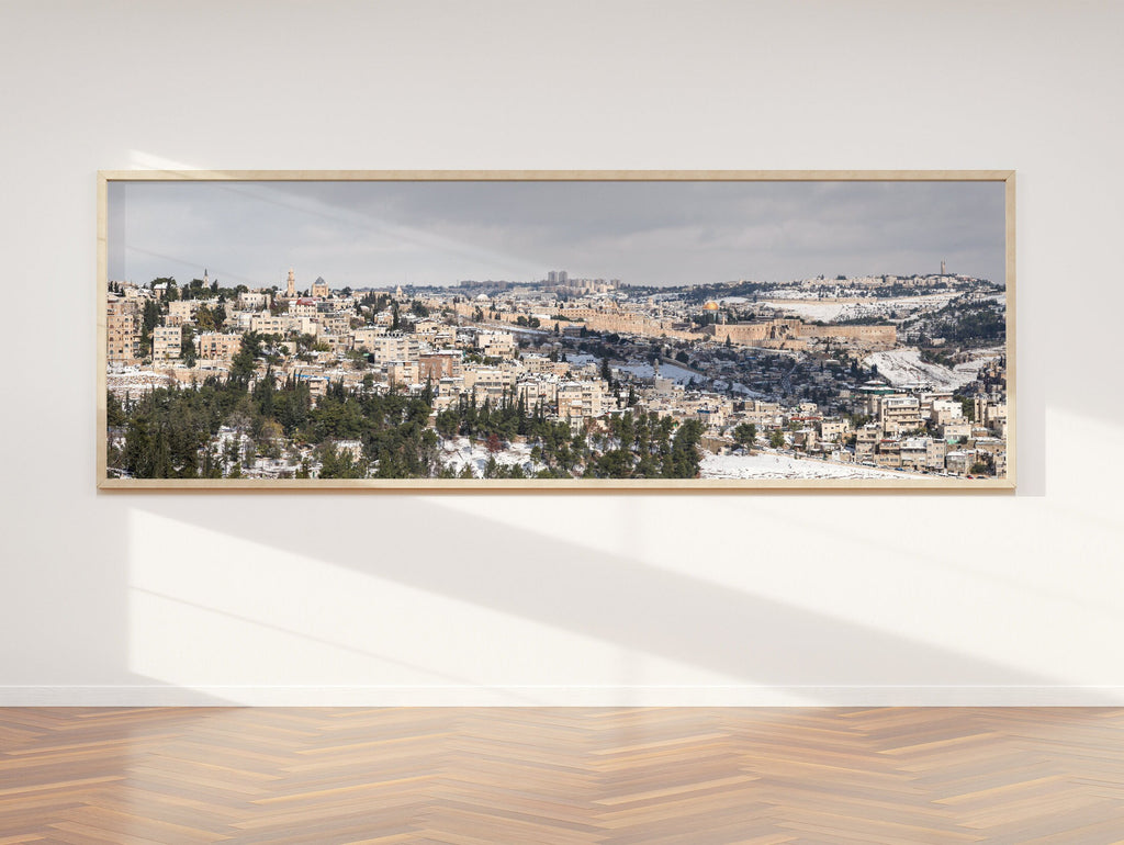 Panoramic Jerusalem Temple Mount Old City Snowy Landscape — Photography